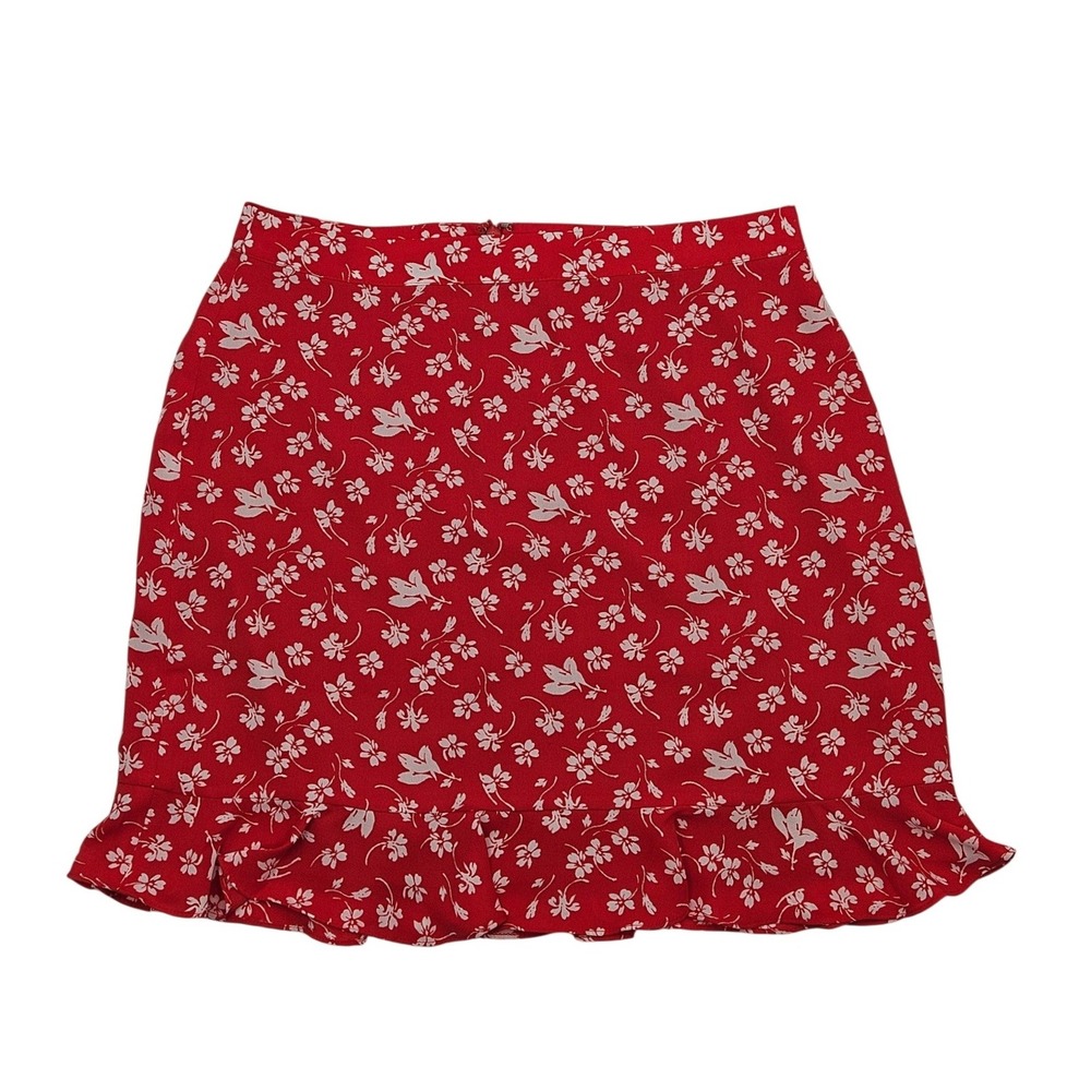 J.Crew Mercantile Red White Floral Ruffle Mini Skirt J8792 Size 8 NEW‎